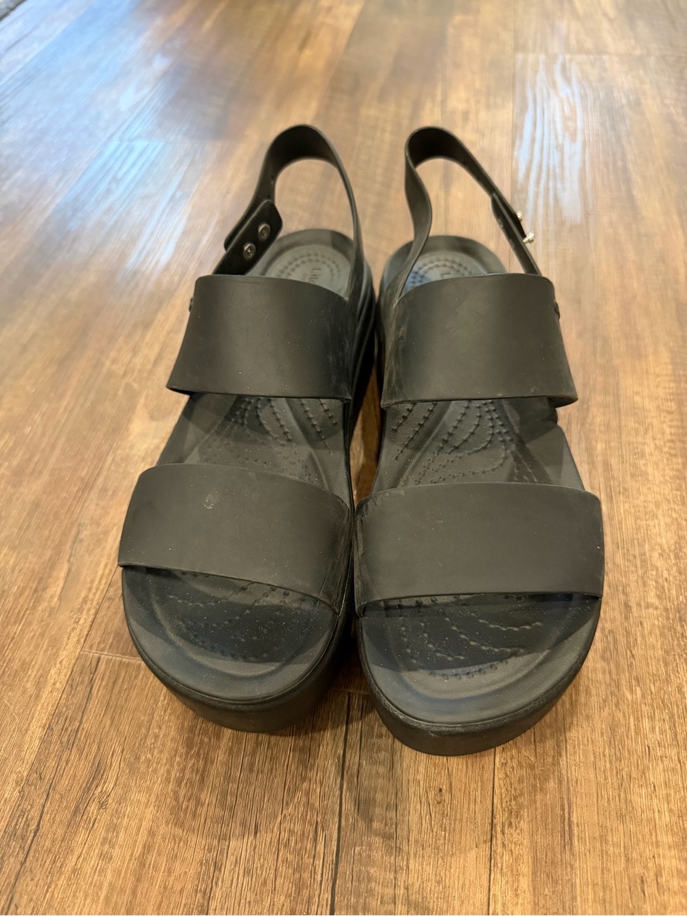 CROCS Women’s Black Dual-Strap Platform Slingback Sandals